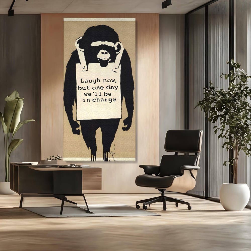 Tablou Canvas Premium LuxCanva® A1387, Laugh Now , Living, Maimuta, Jungla, Motivational, Echipa, Birou, Culori Vibrante