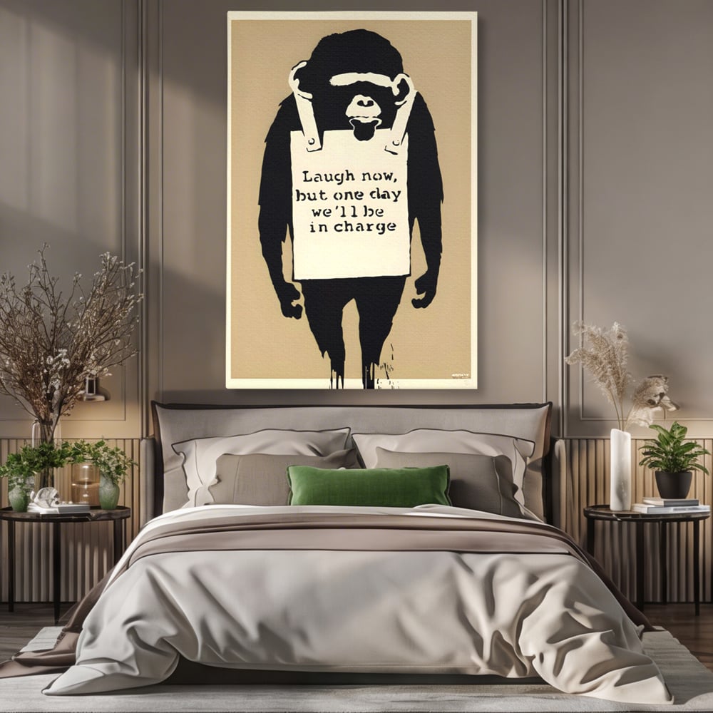 Tablou Canvas Premium LuxCanva® A1387, Laugh Now , Living, Maimuta, Jungla, Motivational, Echipa, Birou, Culori Vibrante