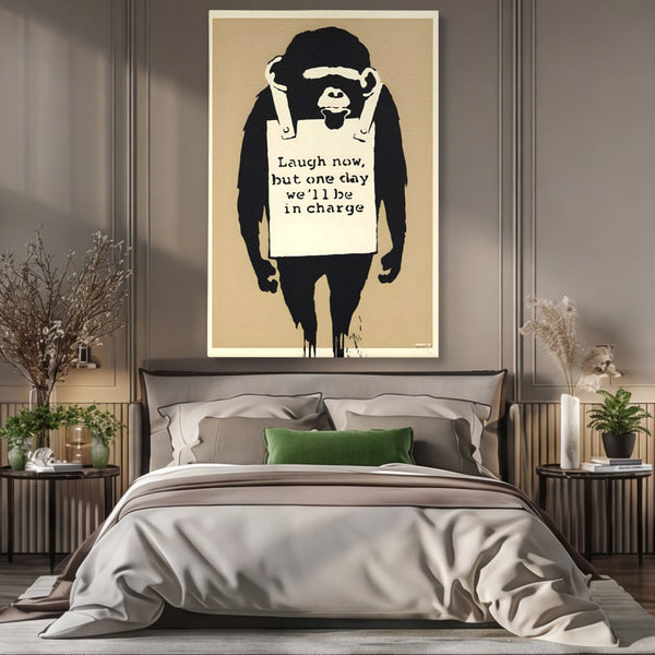 Tablou Canvas Premium LuxCanva® A1387, Laugh Now , Living, Maimuta, Jungla, Motivational, Echipa, Birou, Culori Vibrante