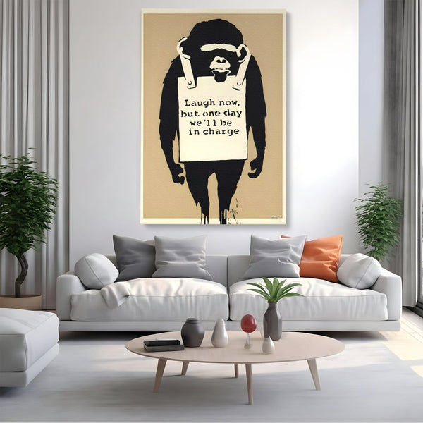 Tablou Canvas Premium LuxCanva® A1387, Laugh Now , Living, Maimuta, Jungla, Motivational, Echipa, Birou, Culori Vibrante