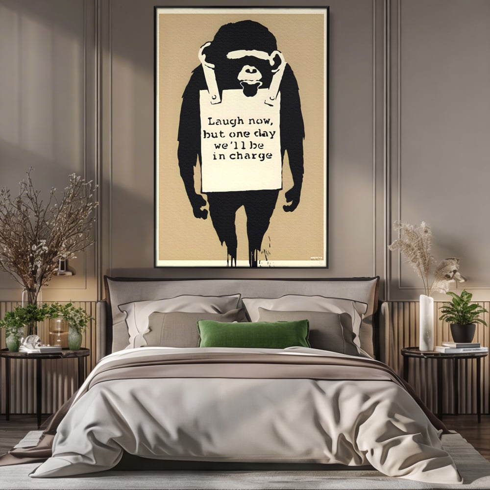 Tablou Canvas Premium LuxCanva® A1387, Laugh Now , Living, Maimuta, Jungla, Motivational, Echipa, Birou, Culori Vibrante