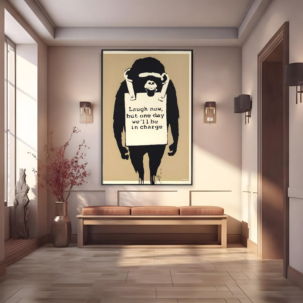 Tablou Canvas Premium LuxCanva® A1387, Laugh Now , Living, Maimuta, Jungla, Motivational, Echipa, Birou, Culori Vibrante
