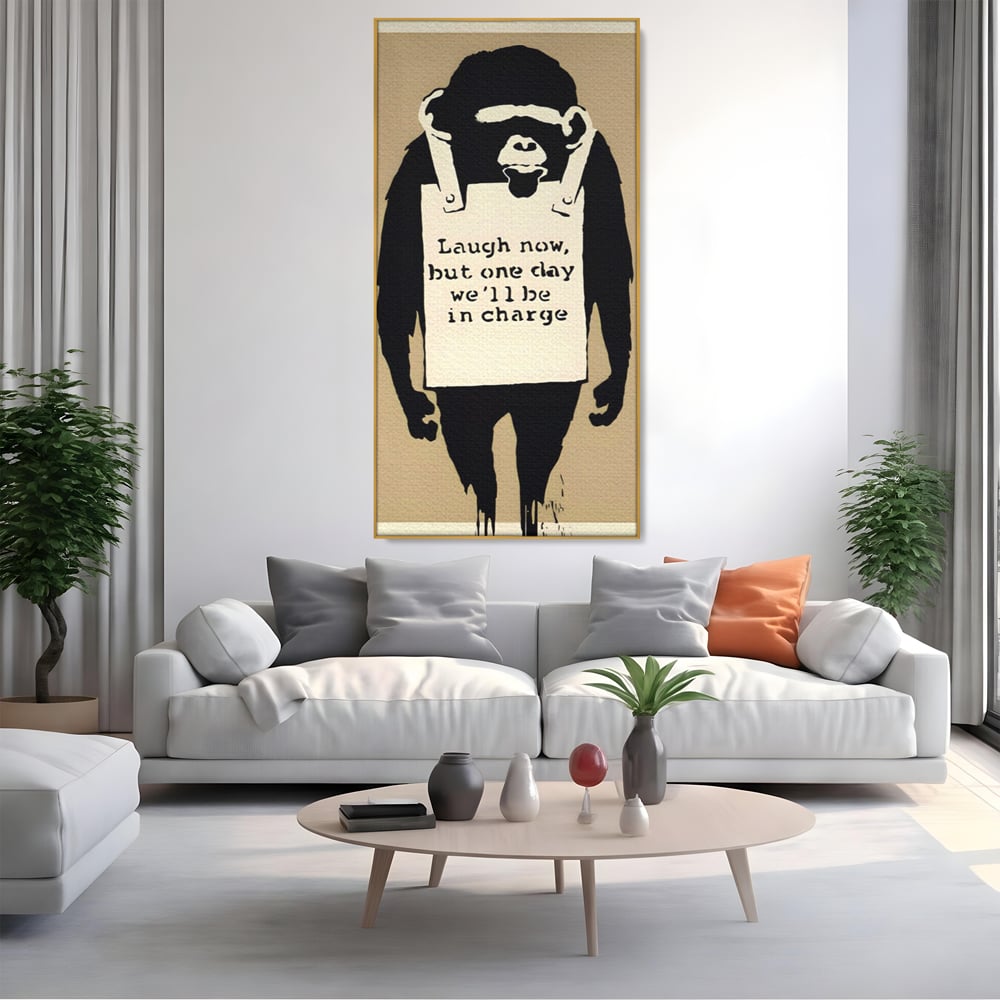 Tablou Canvas Premium LuxCanva® A1387, Laugh Now , Living, Maimuta, Jungla, Motivational, Echipa, Birou, Culori Vibrante