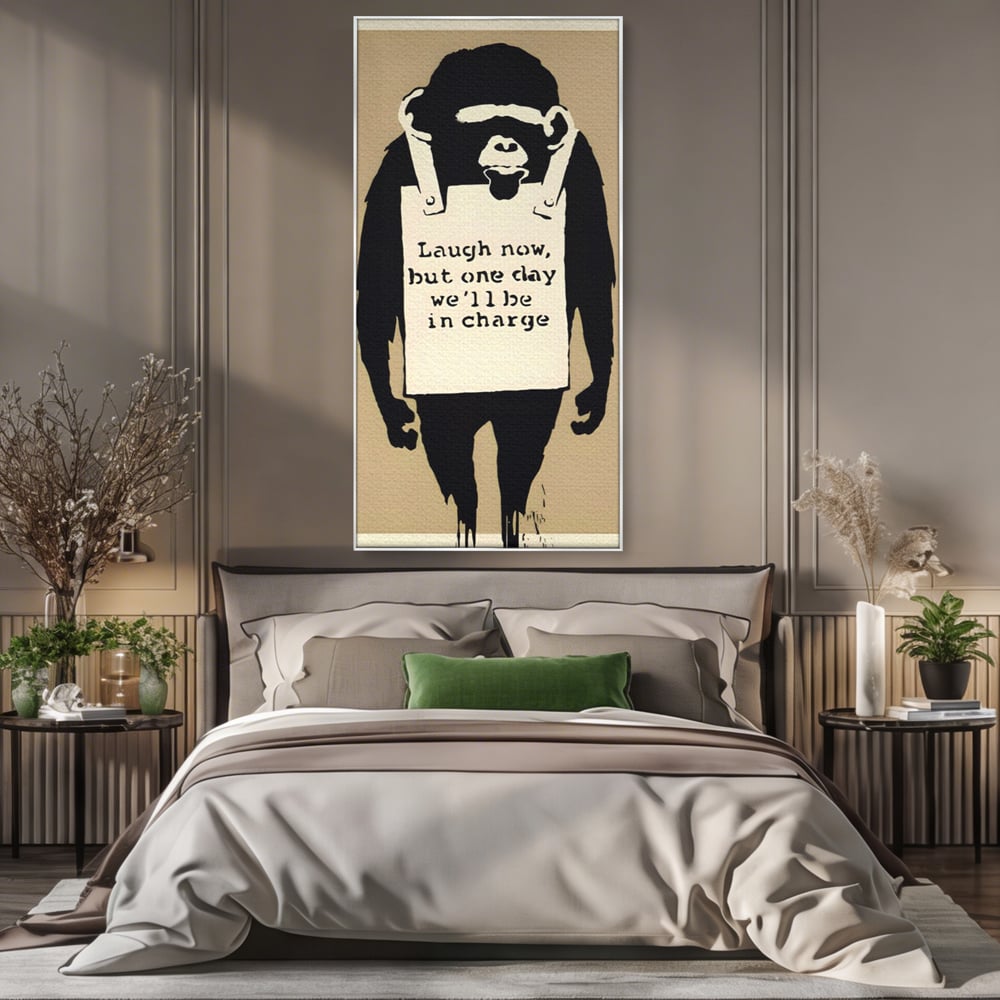 Tablou Canvas Premium LuxCanva® A1387, Laugh Now , Living, Maimuta, Jungla, Motivational, Echipa, Birou, Culori Vibrante