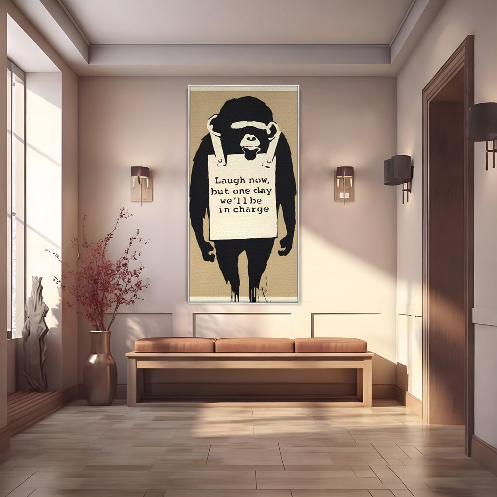 Tablou Canvas Premium LuxCanva® A1387, Laugh Now , Living, Maimuta, Jungla, Motivational, Echipa, Birou, Culori Vibrante