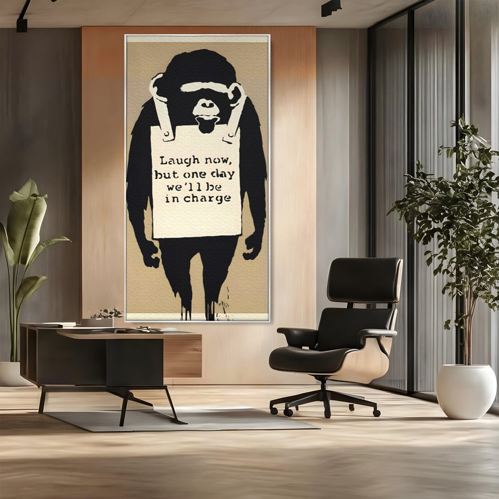 Tablou Canvas Premium LuxCanva® A1387, Laugh Now , Living, Maimuta, Jungla, Motivational, Echipa, Birou, Culori Vibrante