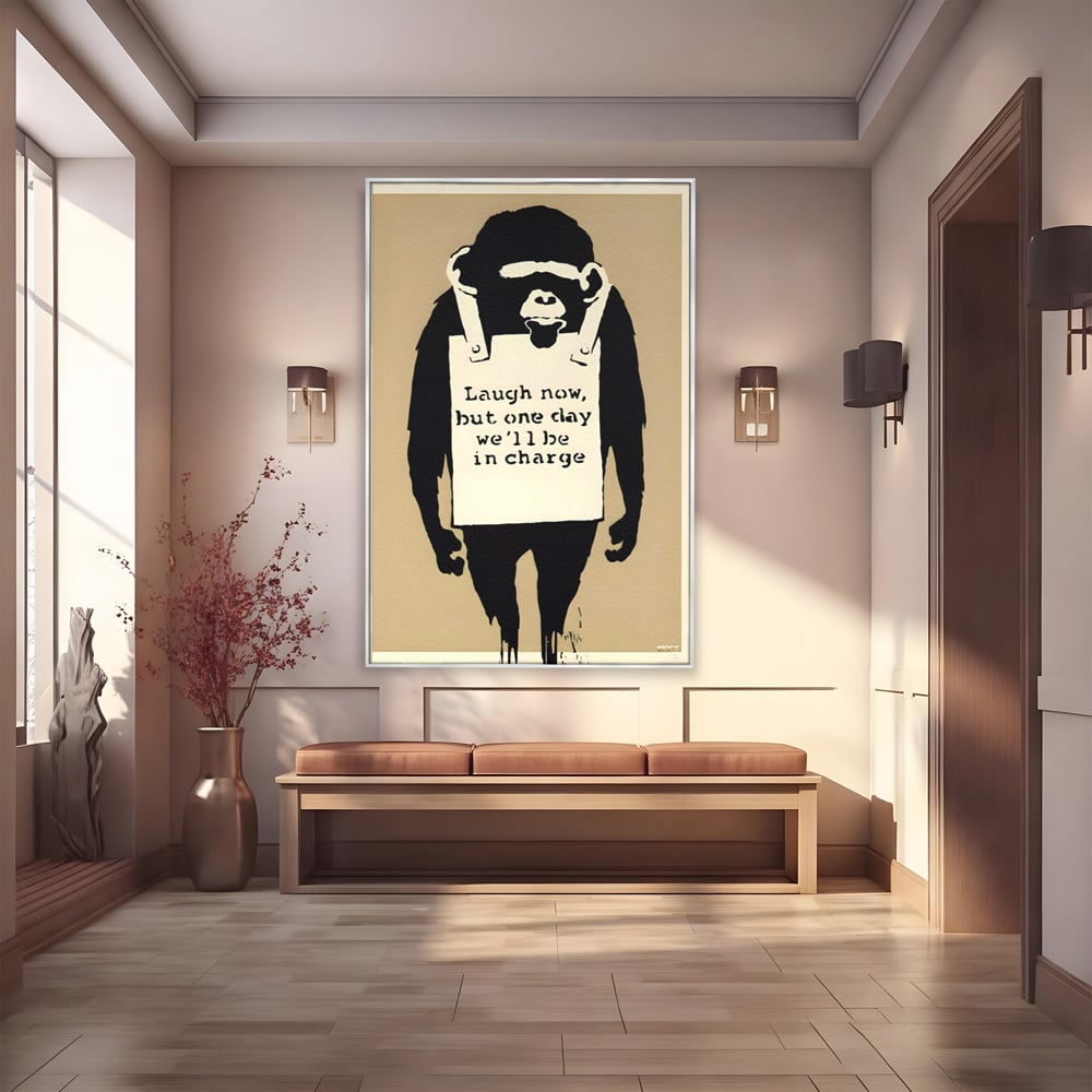 Tablou Canvas Premium LuxCanva® A1387, Laugh Now , Living, Maimuta, Jungla, Motivational, Echipa, Birou, Culori Vibrante