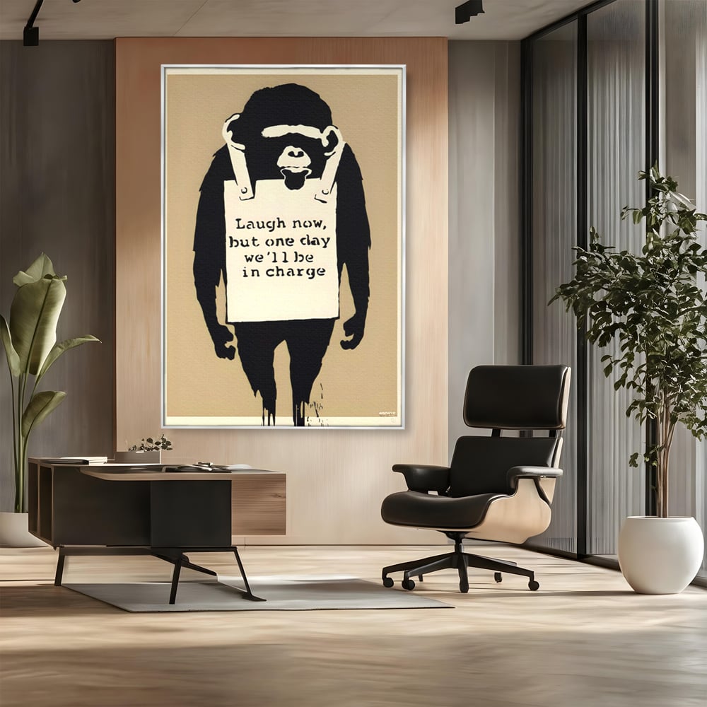 Tablou Canvas Premium LuxCanva® A1387, Laugh Now , Living, Maimuta, Jungla, Motivational, Echipa, Birou, Culori Vibrante