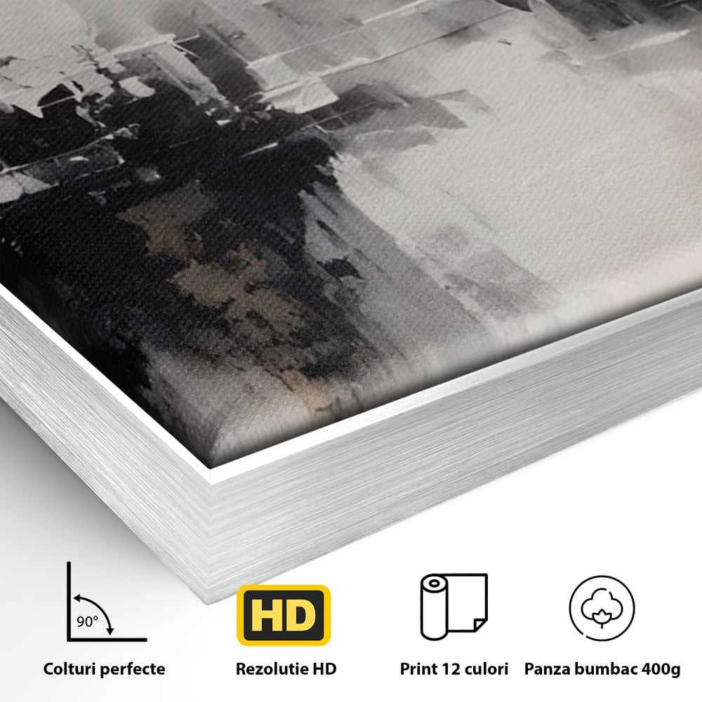 Tablou Canvas Premium LuxCanva® A1390, Abstract Gray , Living, Arta Moderna, Gri, Reflexie De Culori, Galerie, Culori Vibrante