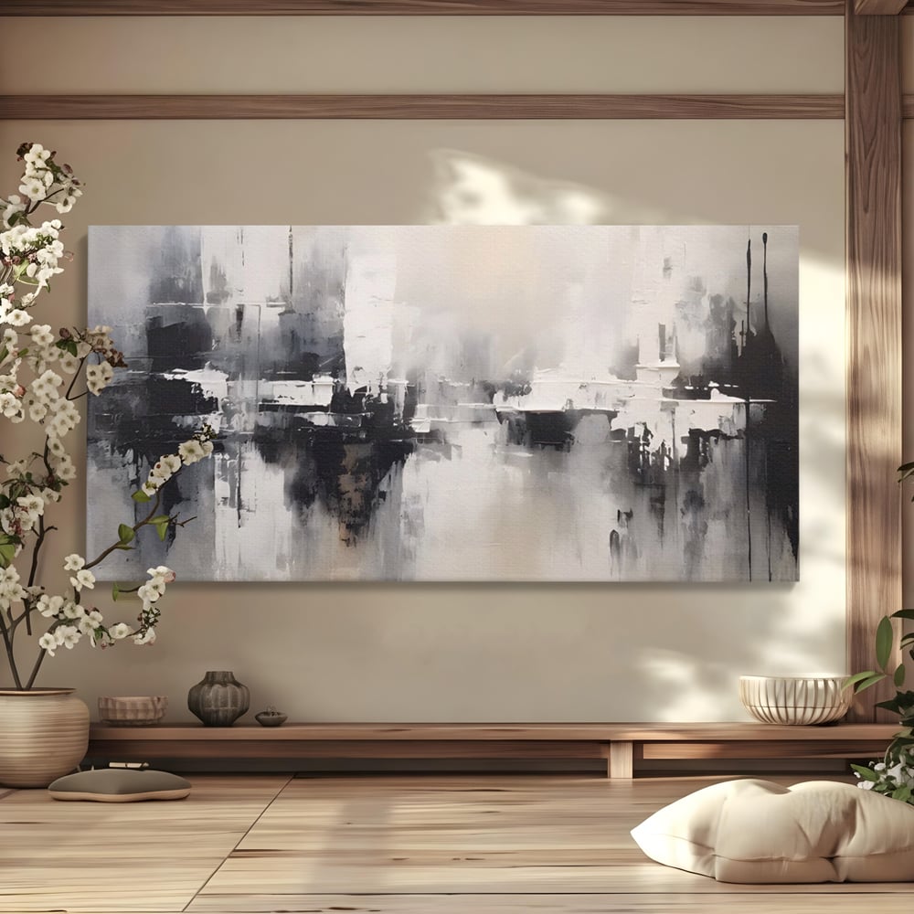 Tablou Canvas Premium LuxCanva® A1390, Abstract Gray , Living, Arta Moderna, Gri, Reflexie De Culori, Galerie, Culori Vibrante
