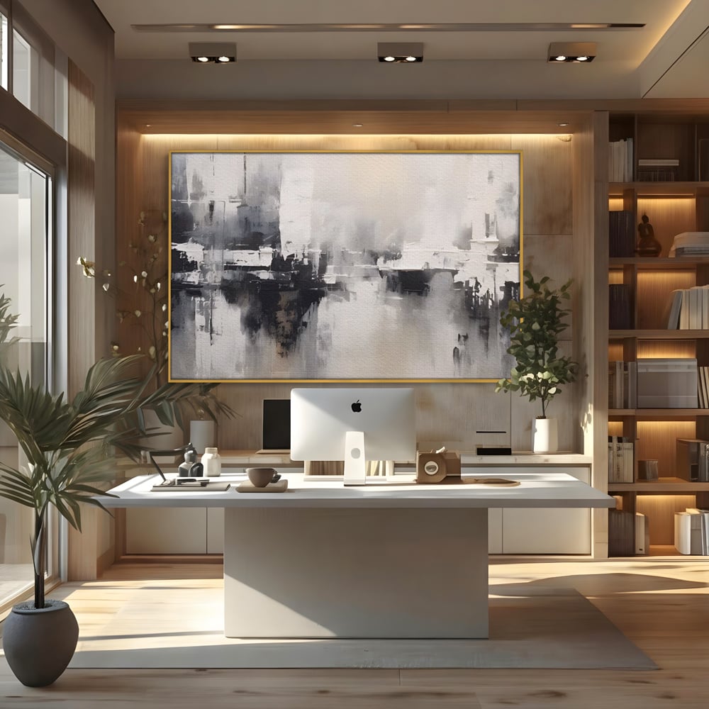 Tablou Canvas Premium LuxCanva® A1390, Abstract Gray , Living, Arta Moderna, Gri, Reflexie De Culori, Galerie, Culori Vibrante