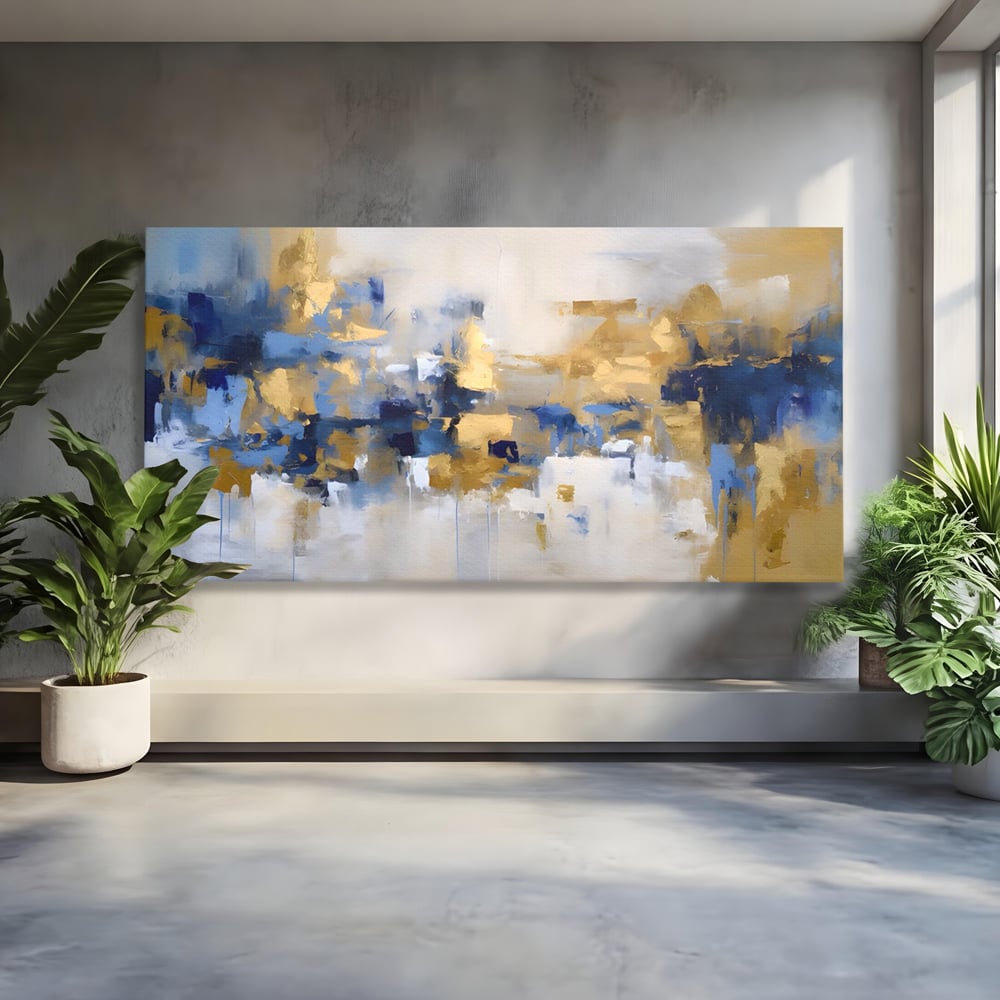 Tablou Canvas Premium LuxCanva® A1392, Golden Art , Dormitor, Decorativ, Pata de Culoare, Arta Abstracta, Living, Culori Vibrante