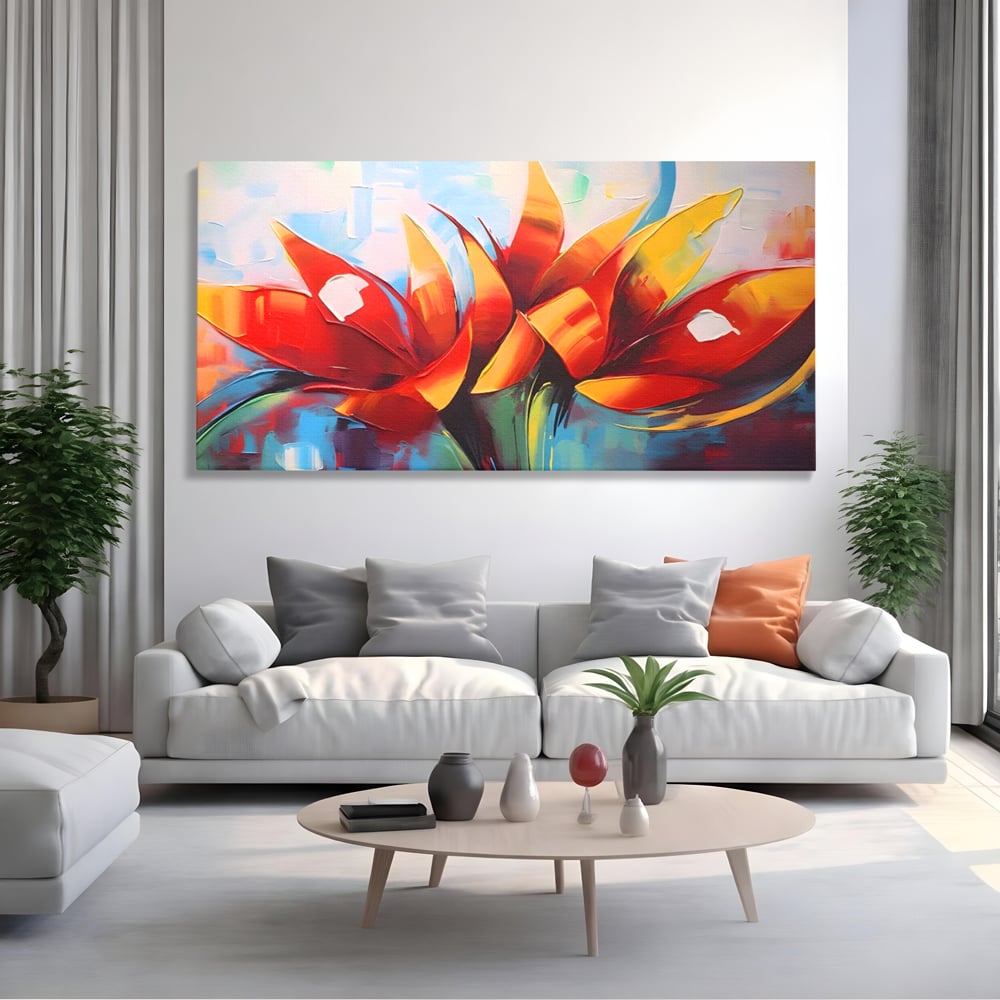 Tablou Canvas Premium LuxCanva® A1393, Orange Flowers , Galerie, Contrast De Culoare, Arta Abstracta, Dormitor, Culori Vibrante