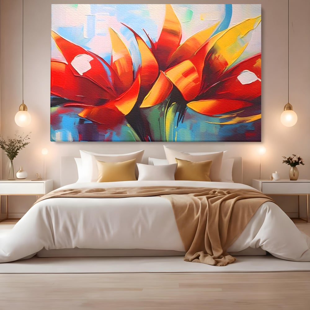 Tablou Canvas Premium LuxCanva® A1393, Orange Flowers , Galerie, Contrast De Culoare, Arta Abstracta, Dormitor, Culori Vibrante