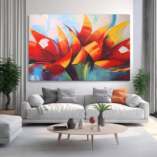 Tablou Canvas Premium LuxCanva® A1393, Orange Flowers , Galerie, Contrast De Culoare, Arta Abstracta, Dormitor, Culori Vibrante