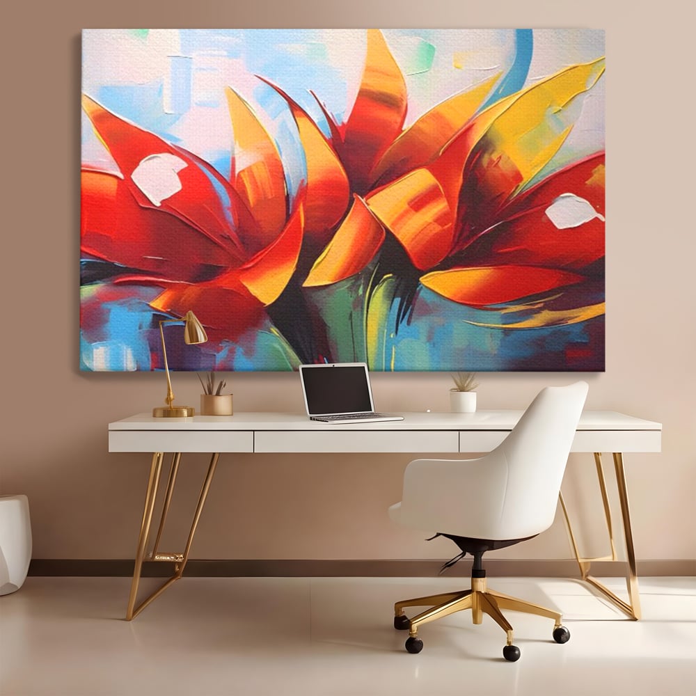 Tablou Canvas Premium LuxCanva® A1393, Orange Flowers , Galerie, Contrast De Culoare, Arta Abstracta, Dormitor, Culori Vibrante