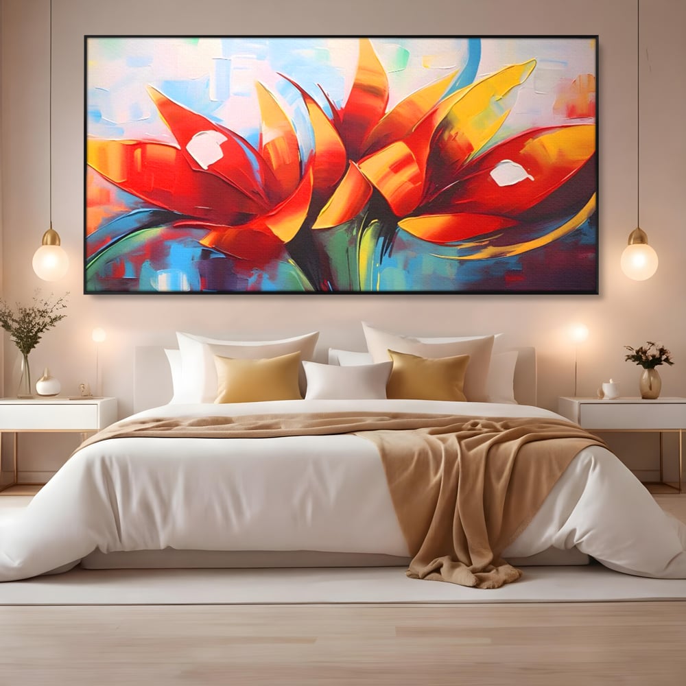 Tablou Canvas Premium LuxCanva® A1393, Orange Flowers , Galerie, Contrast De Culoare, Arta Abstracta, Dormitor, Culori Vibrante