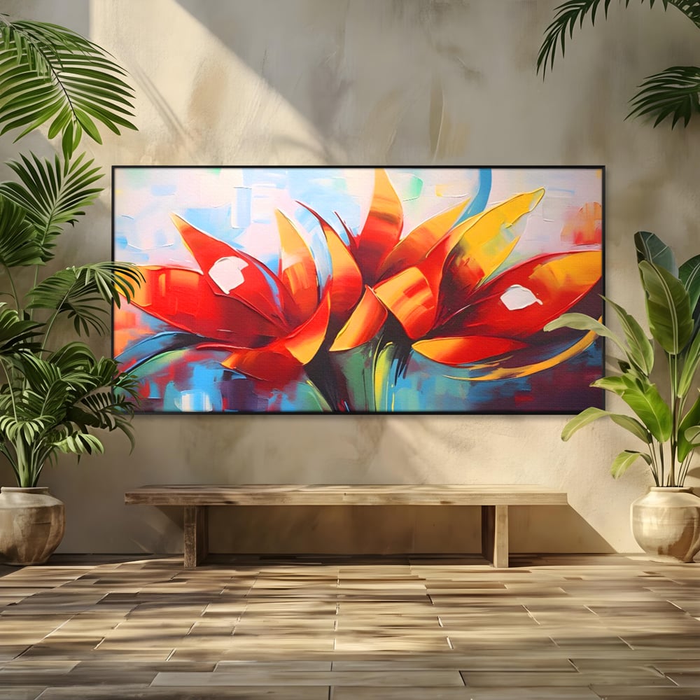 Tablou Canvas Premium LuxCanva® A1393, Orange Flowers , Galerie, Contrast De Culoare, Arta Abstracta, Dormitor, Culori Vibrante