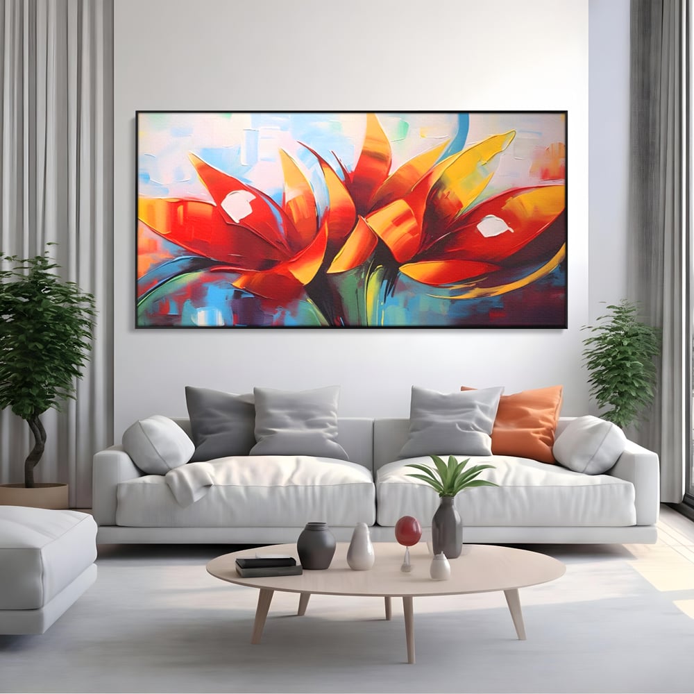Tablou Canvas Premium LuxCanva® A1393, Orange Flowers , Galerie, Contrast De Culoare, Arta Abstracta, Dormitor, Culori Vibrante