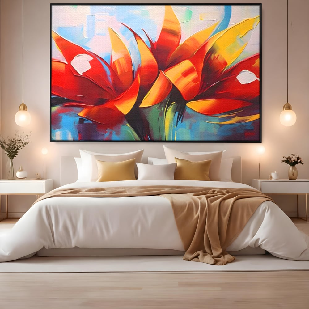 Tablou Canvas Premium LuxCanva® A1393, Orange Flowers , Galerie, Contrast De Culoare, Arta Abstracta, Dormitor, Culori Vibrante