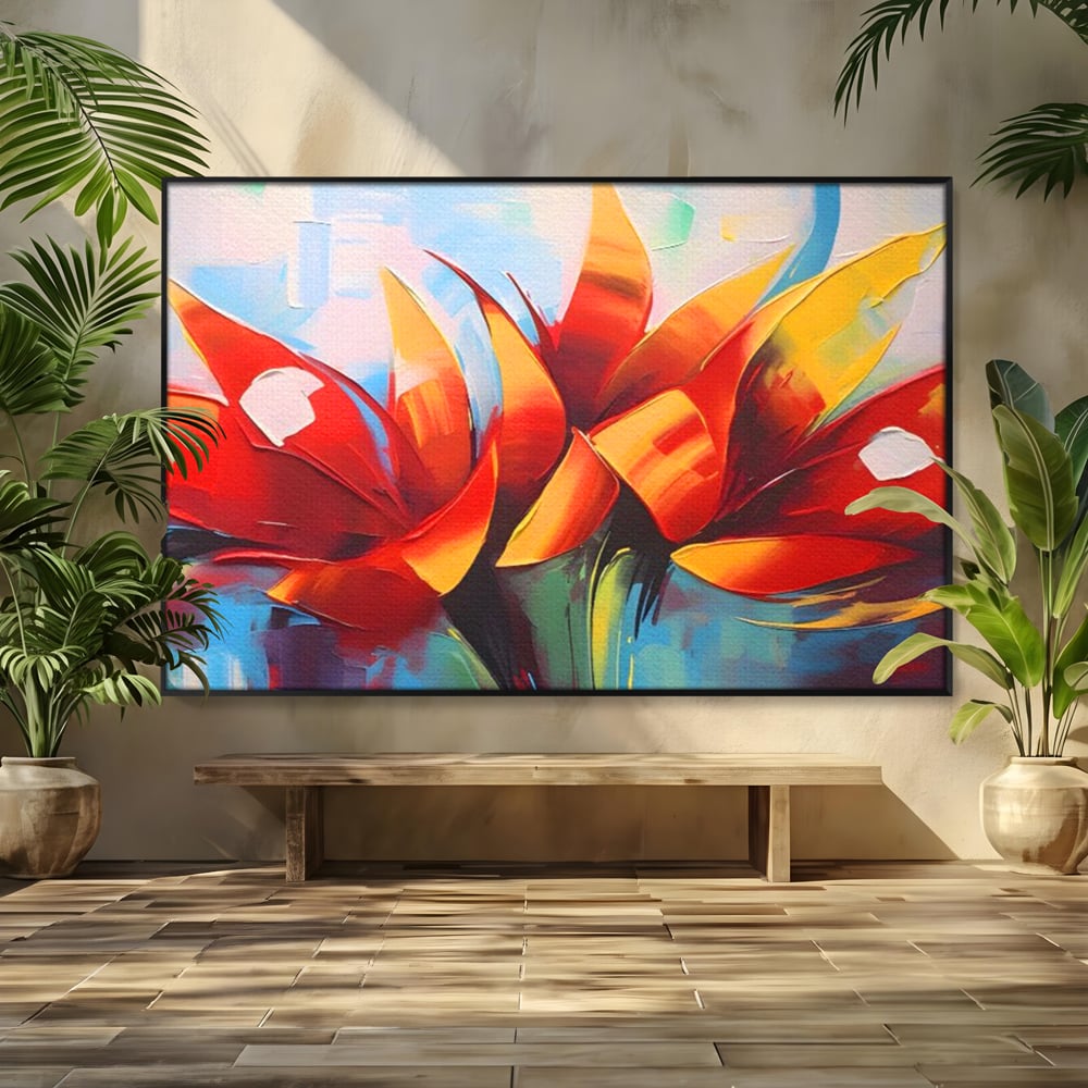 Tablou Canvas Premium LuxCanva® A1393, Orange Flowers , Galerie, Contrast De Culoare, Arta Abstracta, Dormitor, Culori Vibrante