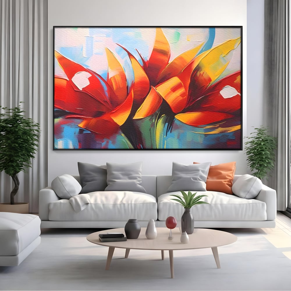 Tablou Canvas Premium LuxCanva® A1393, Orange Flowers , Galerie, Contrast De Culoare, Arta Abstracta, Dormitor, Culori Vibrante