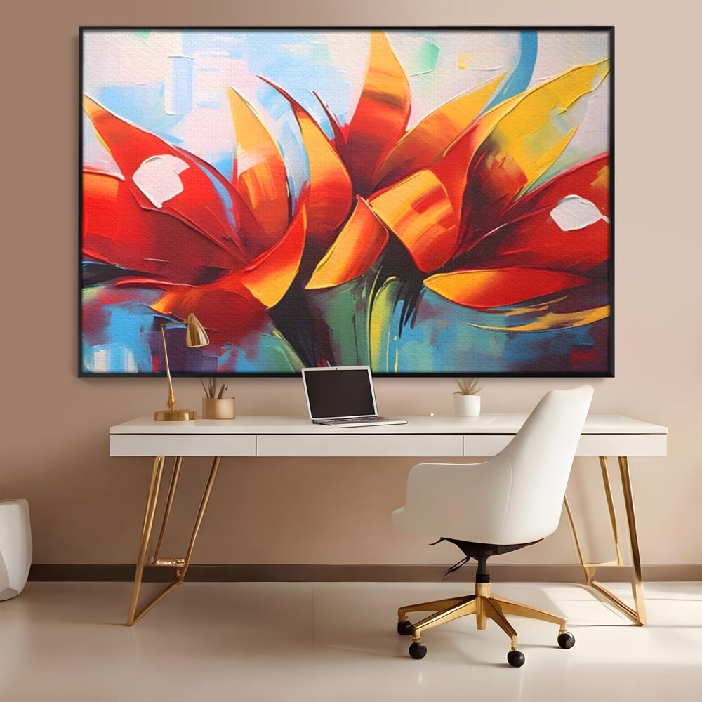 Tablou Canvas Premium LuxCanva® A1393, Orange Flowers , Galerie, Contrast De Culoare, Arta Abstracta, Dormitor, Culori Vibrante