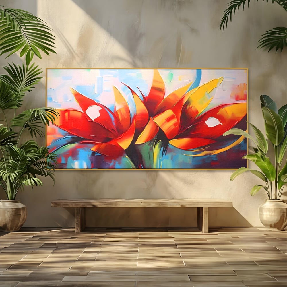 Tablou Canvas Premium LuxCanva® A1393, Orange Flowers , Galerie, Contrast De Culoare, Arta Abstracta, Dormitor, Culori Vibrante