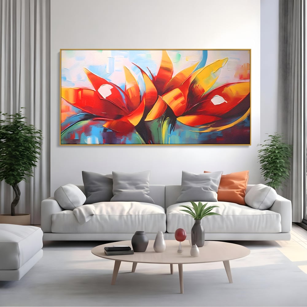 Tablou Canvas Premium LuxCanva® A1393, Orange Flowers , Galerie, Contrast De Culoare, Arta Abstracta, Dormitor, Culori Vibrante