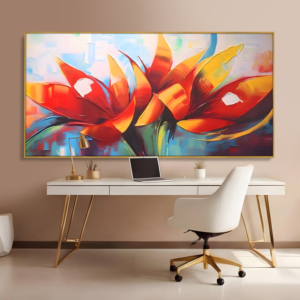Tablou Canvas Premium LuxCanva® A1393, Orange Flowers , Galerie, Contrast De Culoare, Arta Abstracta, Dormitor, Culori Vibrante