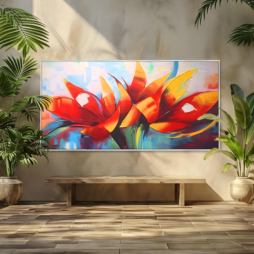 Tablou Canvas Premium LuxCanva® A1393, Orange Flowers , Galerie, Contrast De Culoare, Arta Abstracta, Dormitor, Culori Vibrante