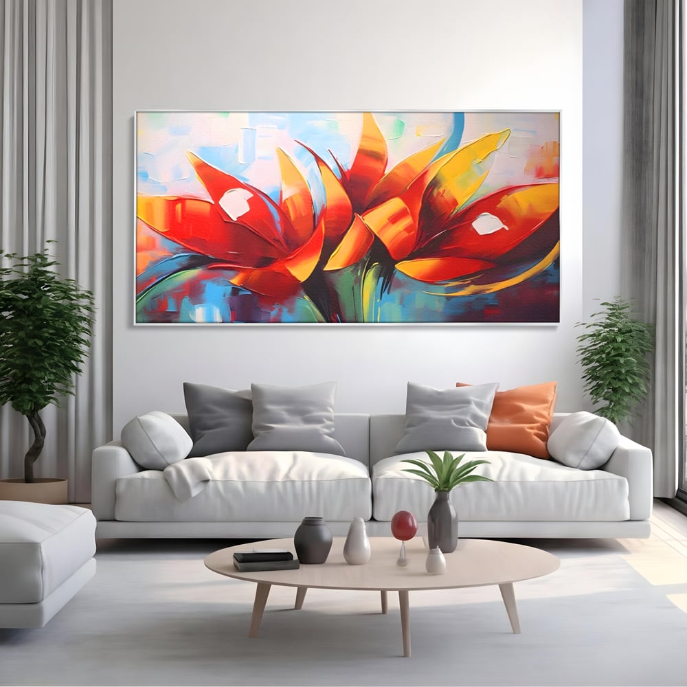 Tablou Canvas Premium LuxCanva® A1393, Orange Flowers , Galerie, Contrast De Culoare, Arta Abstracta, Dormitor, Culori Vibrante