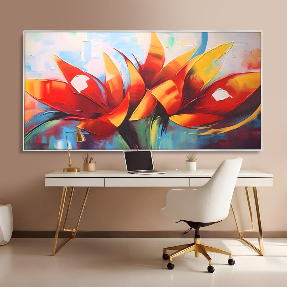 Tablou Canvas Premium LuxCanva® A1393, Orange Flowers , Galerie, Contrast De Culoare, Arta Abstracta, Dormitor, Culori Vibrante