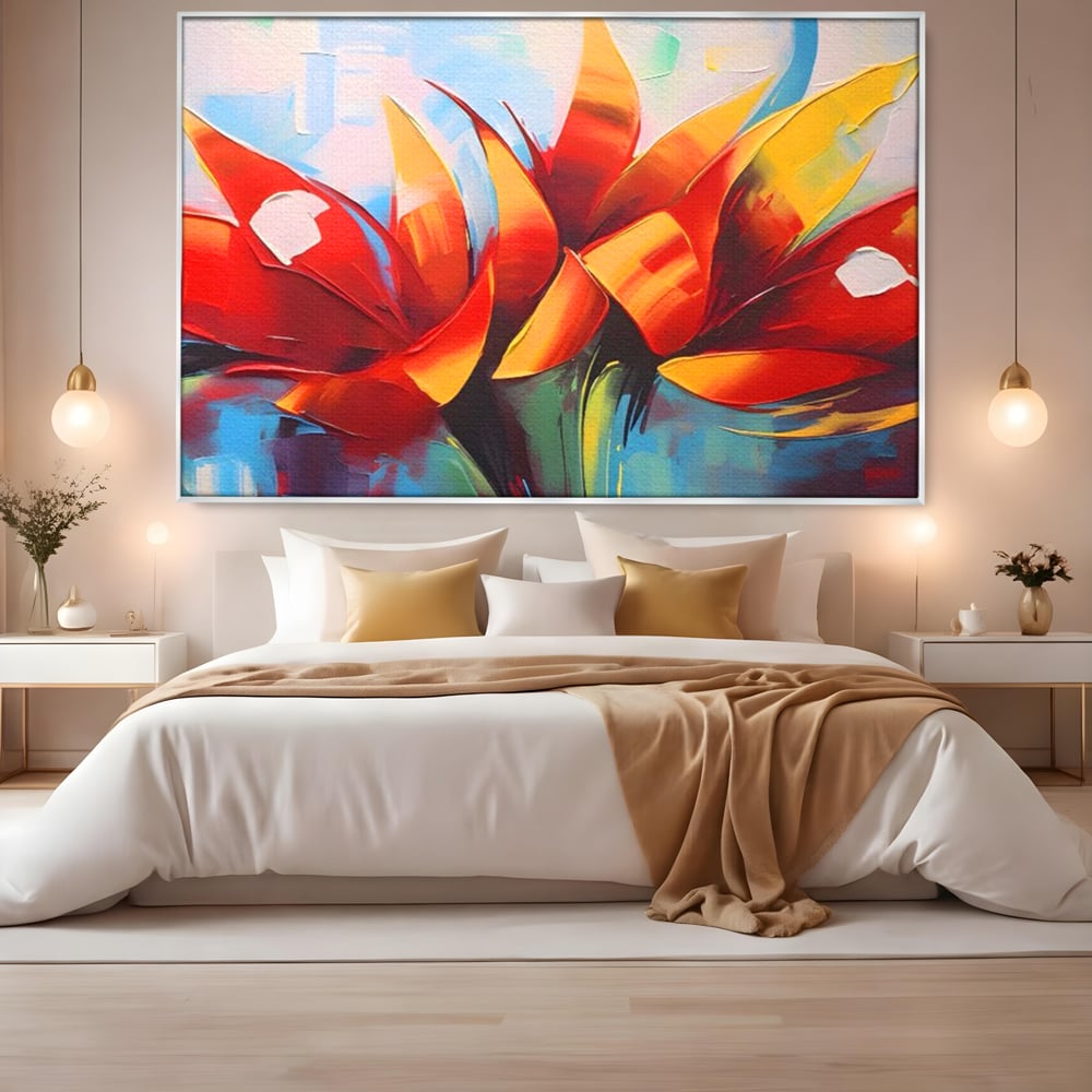Tablou Canvas Premium LuxCanva® A1393, Orange Flowers , Galerie, Contrast De Culoare, Arta Abstracta, Dormitor, Culori Vibrante