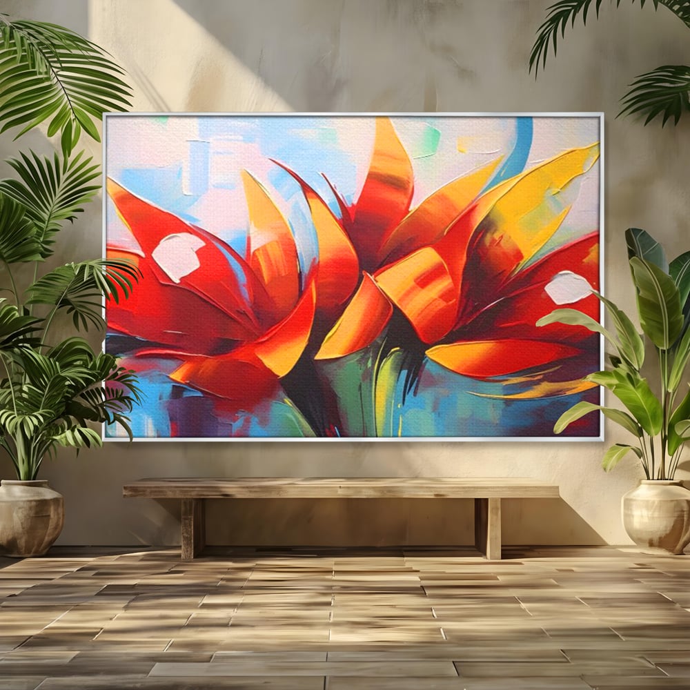 Tablou Canvas Premium LuxCanva® A1393, Orange Flowers , Galerie, Contrast De Culoare, Arta Abstracta, Dormitor, Culori Vibrante