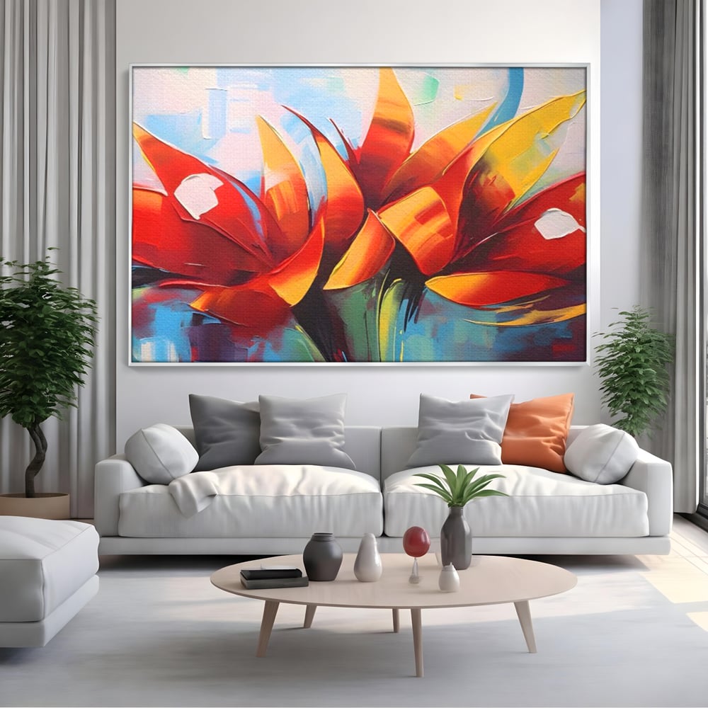 Tablou Canvas Premium LuxCanva® A1393, Orange Flowers , Galerie, Contrast De Culoare, Arta Abstracta, Dormitor, Culori Vibrante