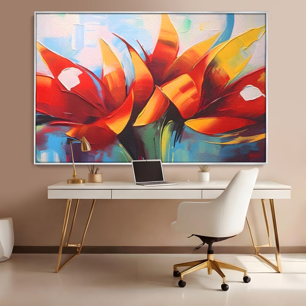 Tablou Canvas Premium LuxCanva® A1393, Orange Flowers , Galerie, Contrast De Culoare, Arta Abstracta, Dormitor, Culori Vibrante