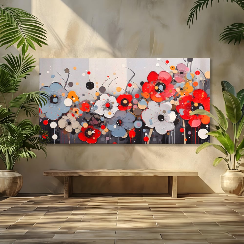 Tablou Canvas Premium LuxCanva® A1394, Pictura Florala , Galerie, Paleta De Culori, Flori Colorate, Decorativ, Culori Vibrante