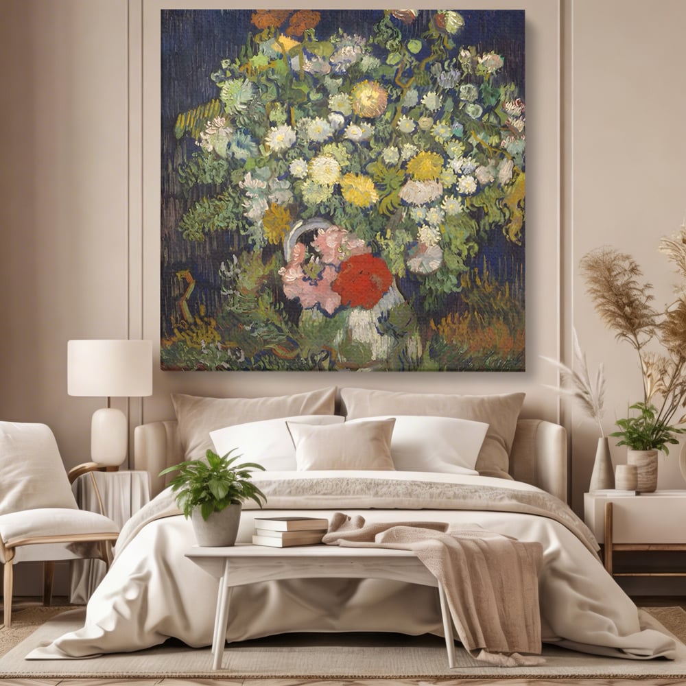 Tablou Canvas Premium LuxCanva® A1397, Flori In Vaza ,  Room, Pictura, Crizanteme, Living, Culori Vibrante