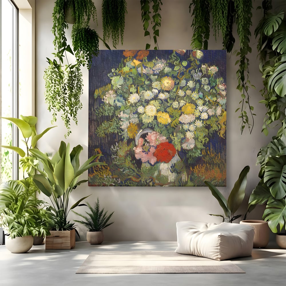 Tablou Canvas Premium LuxCanva® A1397, Flori In Vaza ,  Room, Pictura, Crizanteme, Living, Culori Vibrante