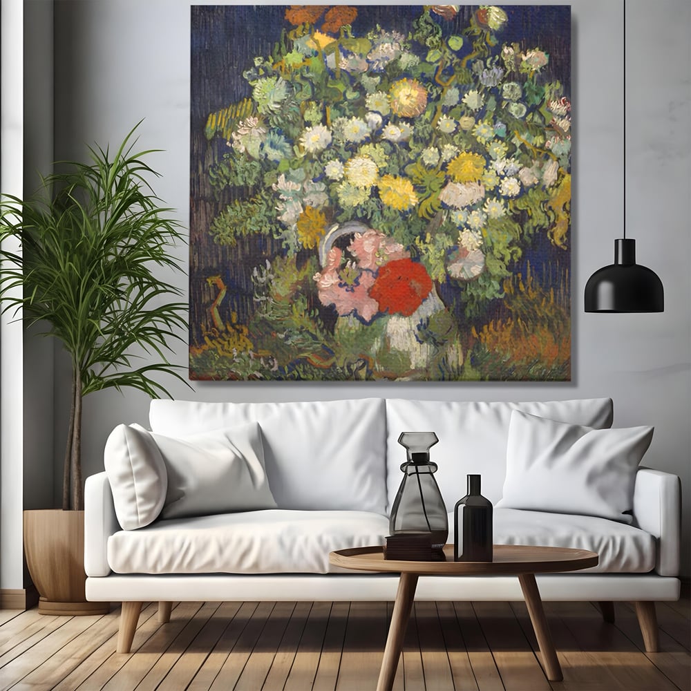 Tablou Canvas Premium LuxCanva® A1397, Flori In Vaza ,  Room, Pictura, Crizanteme, Living, Culori Vibrante