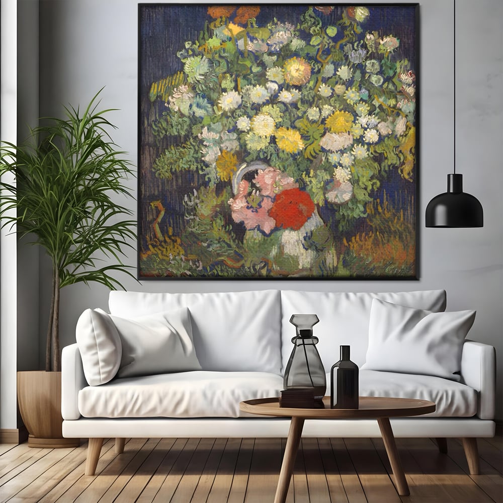 Tablou Canvas Premium LuxCanva® A1397, Flori In Vaza ,  Room, Pictura, Crizanteme, Living, Culori Vibrante