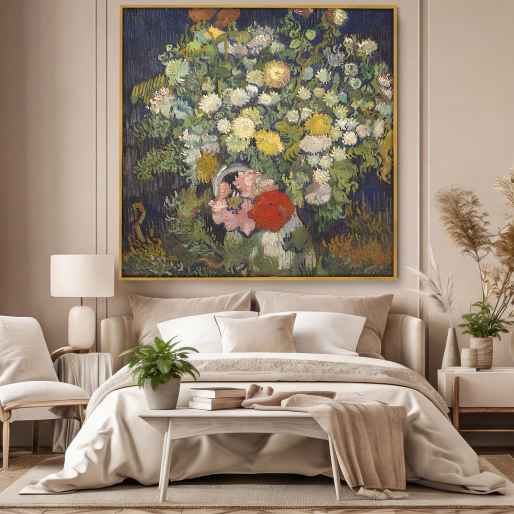 Tablou Canvas Premium LuxCanva® A1397, Flori In Vaza ,  Room, Pictura, Crizanteme, Living, Culori Vibrante