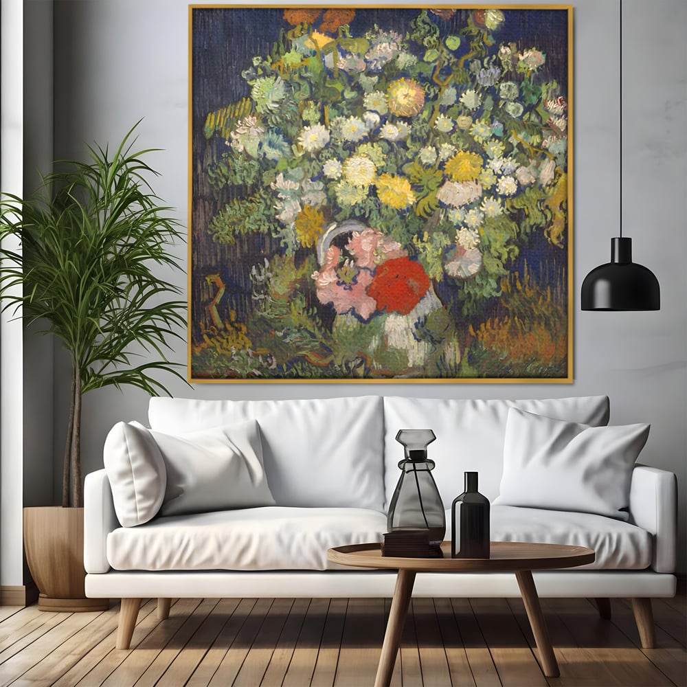 Tablou Canvas Premium LuxCanva® A1397, Flori In Vaza ,  Room, Pictura, Crizanteme, Living, Culori Vibrante