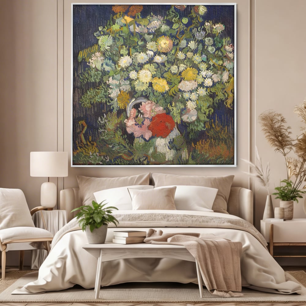 Tablou Canvas Premium LuxCanva® A1397, Flori In Vaza ,  Room, Pictura, Crizanteme, Living, Culori Vibrante