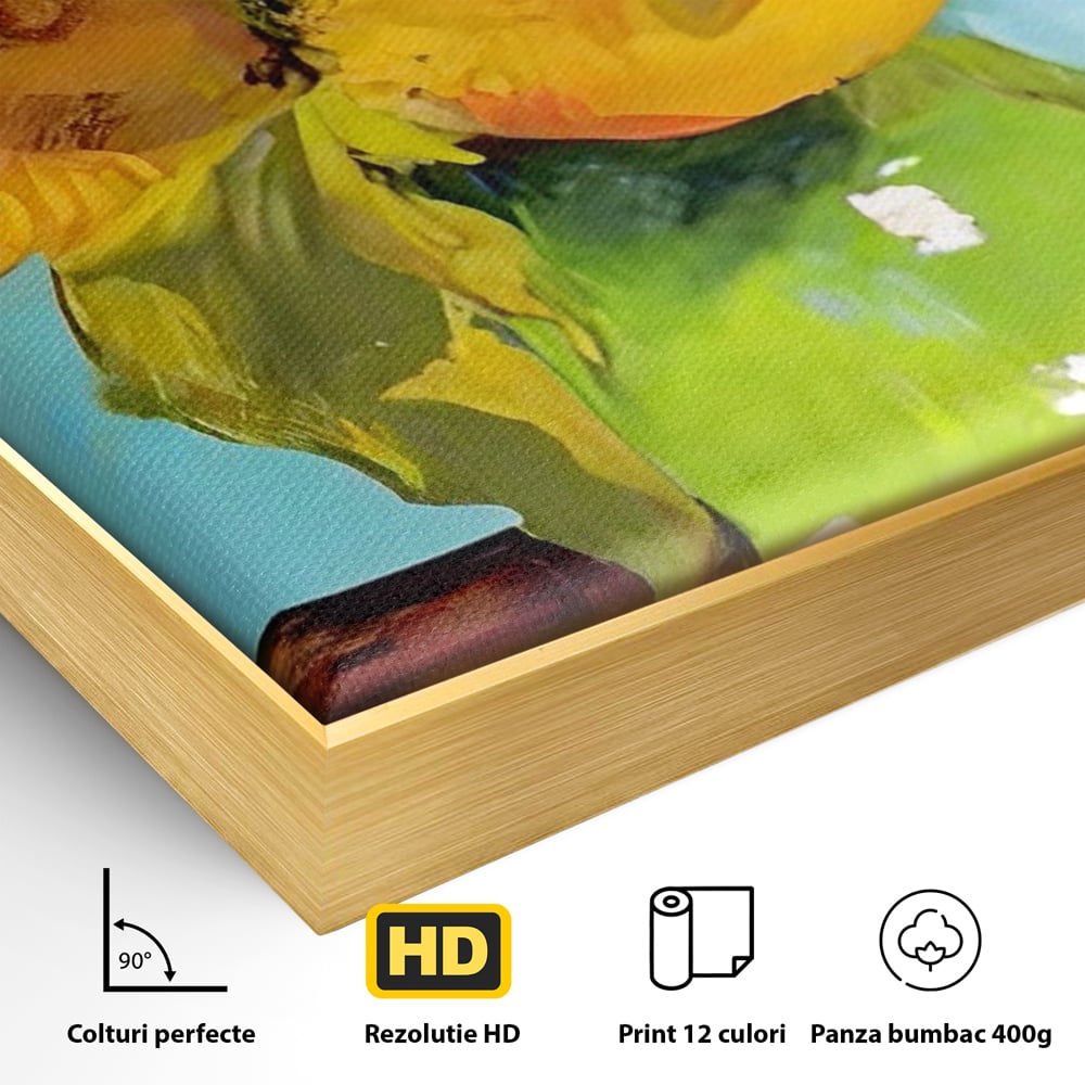 Tablou Canvas Premium LuxCanva® A1399, Floarea Soarelui ,  Room, Floare Galbena, Vaza, Pictura, Planta, Dormitor, Culori Vibrante