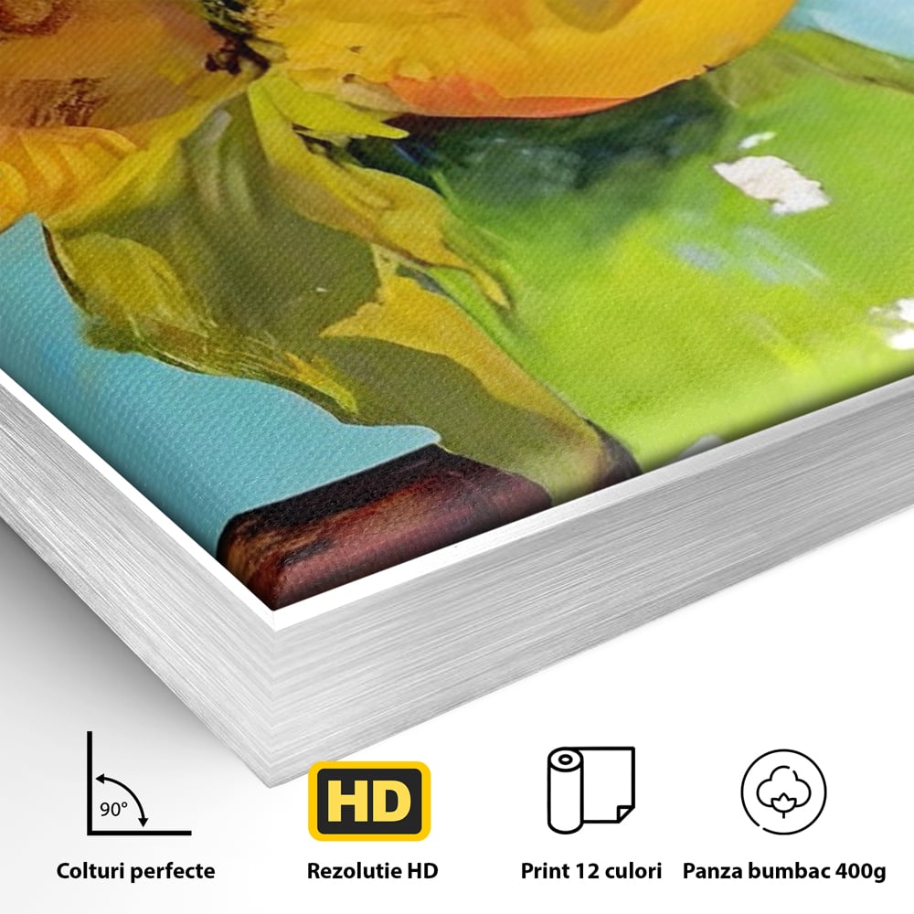 Tablou Canvas Premium LuxCanva® A1399, Floarea Soarelui ,  Room, Floare Galbena, Vaza, Pictura, Planta, Dormitor, Culori Vibrante
