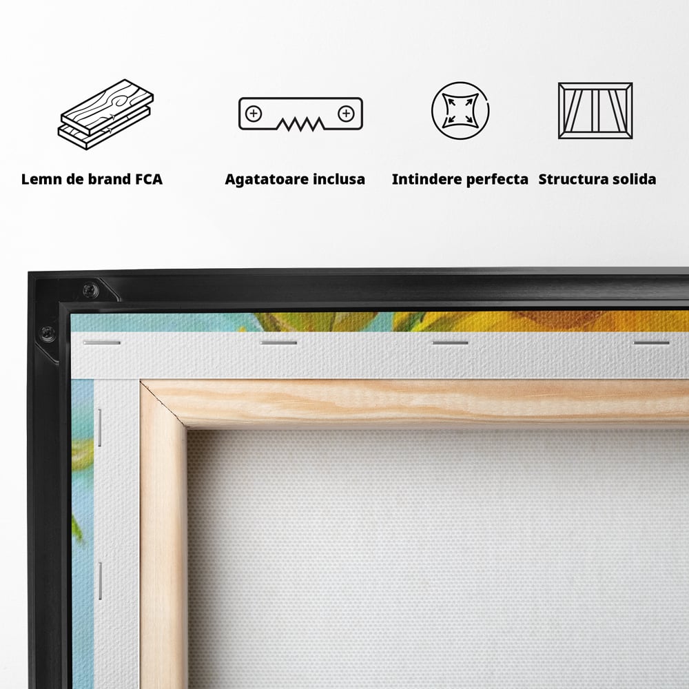Tablou Canvas Premium LuxCanva® A1399, Floarea Soarelui ,  Room, Floare Galbena, Vaza, Pictura, Planta, Dormitor, Culori Vibrante