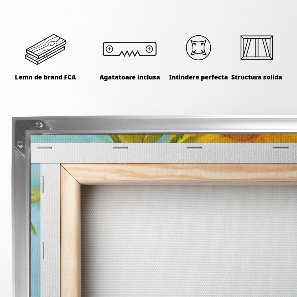 Tablou Canvas Premium LuxCanva® A1399, Floarea Soarelui ,  Room, Floare Galbena, Vaza, Pictura, Planta, Dormitor, Culori Vibrante
