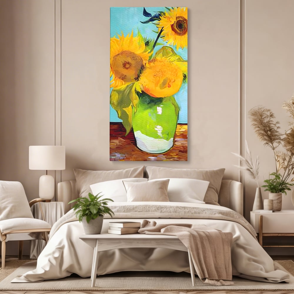 Tablou Canvas Premium LuxCanva® A1399, Floarea Soarelui ,  Room, Floare Galbena, Vaza, Pictura, Planta, Dormitor, Culori Vibrante